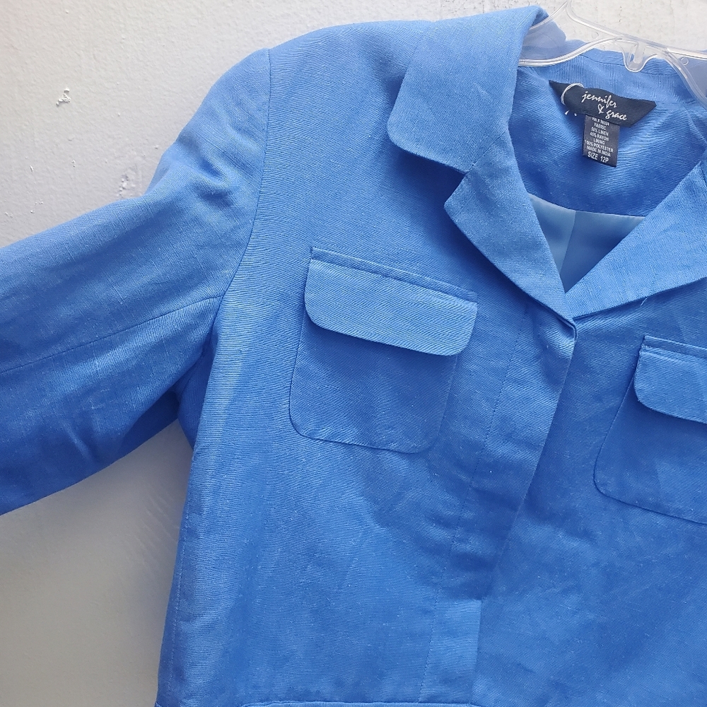 Vintage Crop Linen Blazer Jacket NWT Size 12P Button Up - Picture 5 of 11